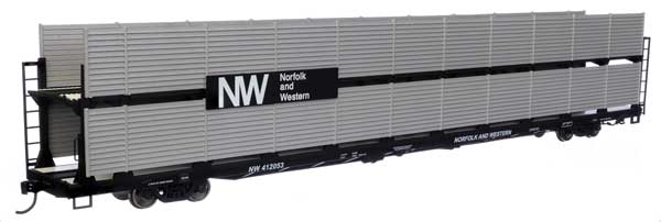 Walthers Mainline HO 89' Flatcar w/Bi-Level Shielded Auto Rack - Ready to Run -- Norfolk & Western Rack & Flatcar #412053
