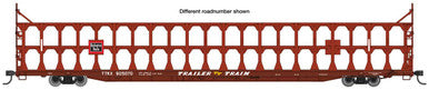 Walthers Mainline HO 89' Flatcar w/Tri-Level Open Auto Rack - Ready to Run -- Chicago, Burlington & Quincy Rack Trailer-Train Flatcar TTKX #905076 (brown)