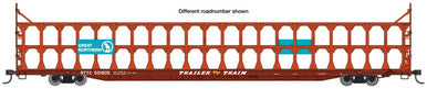 Walthers Mainline HO 89' Flatcar w/Tri-Level Open Auto Rack - Ready to Run -- Great Northern Rack Trailer-Train Flatcar RTTX #501909 (brown)