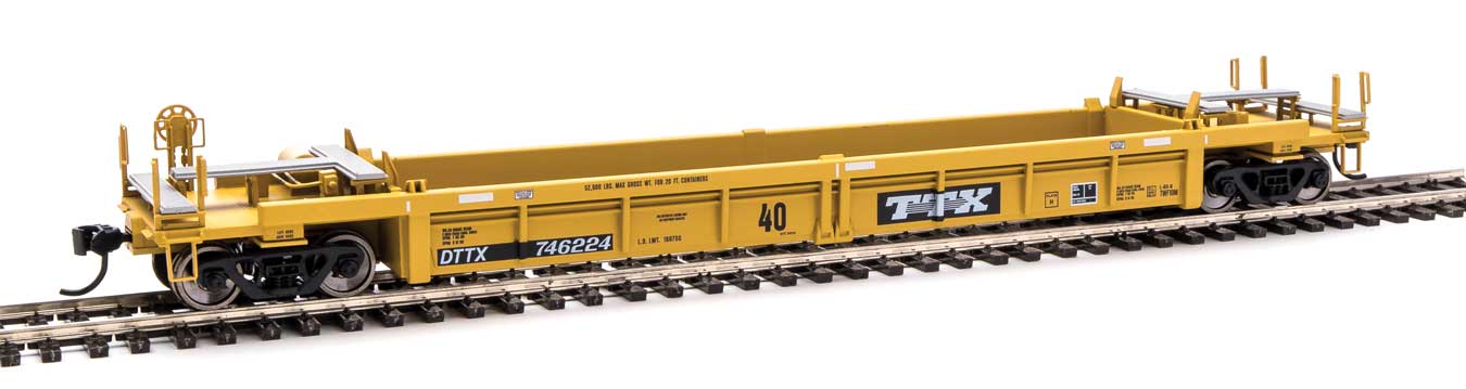 Walthers Mainline Thrall Rebuilt 40' Well Car - Ready to Run -- Trailer-Train DTTX #746224 (yellow, black; black & white logo, white stripes) - 910-8403