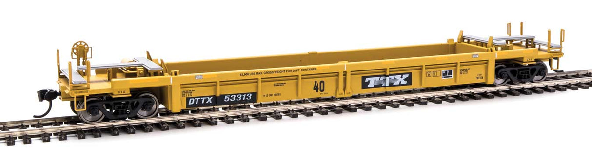 Walthers Mainline Thrall Rebuilt 40' Well Car - Ready to Run -- Trailer-Train DTTX #53313 (yellow, black; black & white logo, yellow stripes) - 910-8415