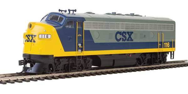 Walthers Mainline EMD F7 A-B Set - Standard DC -- CSX #116, #119 (YN2, gray, blue, yellow) - 910-9939