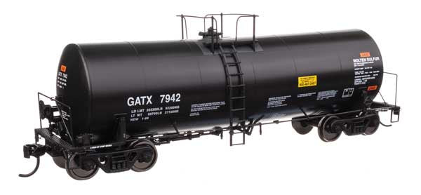 WalthersProto HO 40' Trinity 14,000-Gallon Molten Sulfur Tank Car - Ready to Run -- GATX #7942