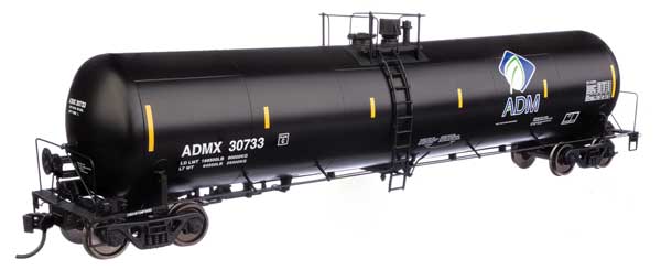 WalthersProto HO 55' Trinity 30,145-Gallon Tank Car - Ready to Run -- Archer-Daniels-Midland ADMX #30733 (black, white, leaf logo, yellow marks)