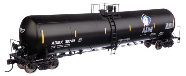 WalthersProto HO 55' Trinity 30,145-Gallon Tank Car - Ready to Run -- Archer-Daniels-Midland ADMX #30740 (black, white, leaf logo, yellow marks)