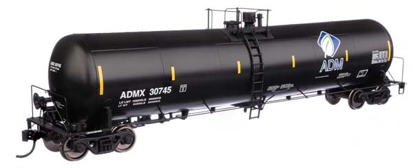 WalthersProto HO 55' Trinity 30,145-Gallon Tank Car - Ready to Run -- Archer-Daniels-Midland ADMX #30745 (black, white, leaf logo, yellow marks)
