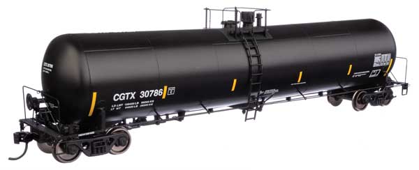 WalthersProto HO 55' Trinity 30,145-Gallon Tank Car - Ready to Run -- Canadian General Transit CGTX #30786 (black, white, yellow conspicuity marks)