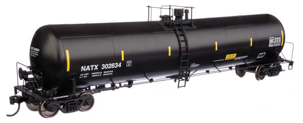 WalthersProto HO 55' Trinity 30,145-Gallon Tank Car - Ready to Run -- North American Tank Line NATX #302634 (black, white, yellow marks)