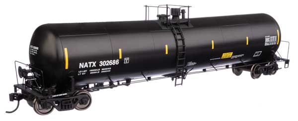 WalthersProto HO 55' Trinity 30,145-Gallon Tank Car - Ready to Run -- North American Tank Line NATX #302686 (black, white, yellow marks)