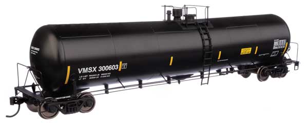 WalthersProto HO 55' Trinity 30,145-Gallon Tank Car - Ready to Run -- Valero Marketing & Supply VMSX #300603 (black, white, yellow marks)