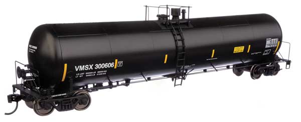 WalthersProto HO 55' Trinity 30,145-Gallon Tank Car - Ready to Run -- Valero Marketing & Supply VMSX #300606 (black, white, yellow marks)