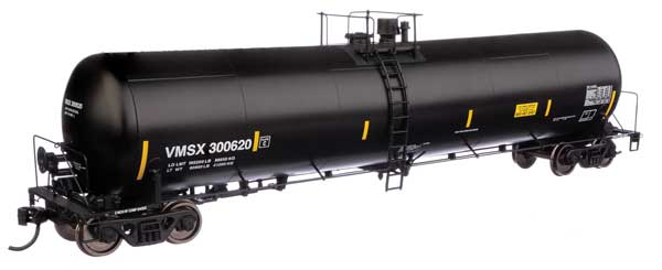 WalthersProto HO 55' Trinity 30,145-Gallon Tank Car - Ready to Run -- Valero Marketing & Supply VMSX #300620 (black, white, yellow marks)