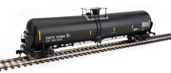 WalthersProto 55' Trinity Modified 30,145-Gallon Tank Car - Ready to Run -- GATX Rail Canada CGTX #31060 (black, white; yellow conspicuity marks) - 920-100734