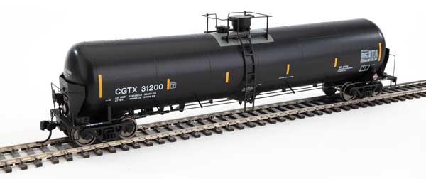 WalthersProto 55' Trinity Modified 30,145-Gallon Tank Car - Ready to Run -- GATX Rail Canada CGTX #31200 (black, white; yellow conspicuity marks) - 920-100737