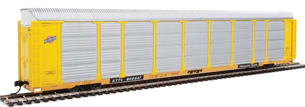 WalthersProto 89' Thrall Enclosed Tri-Level Auto Carrier - Ready to Run -- Chicago & North Western(TM) ETTX Flat #802647 (yellow, silver) - 920-101420