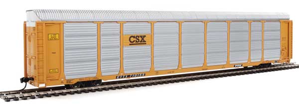 WalthersProto 89' Thrall Enclosed Tri-Level Auto Carrier - Ready to Run -- CSX Rack ETTX Flat #T9046/710155 (yellow, black, silver) - 920-101421