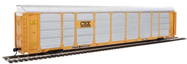 WalthersProto 89' Thrall Enclosed Tri-Level Auto Carrier - Ready to Run -- CSX Rack ETTX Flat #T8760/710157 (yellow, black, silver) - 920-101422