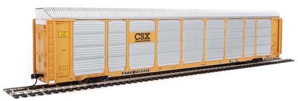 WalthersProto 89' Thrall Enclosed Tri-Level Auto Carrier - Ready to Run -- CSX Rack ETTX Flat #T8768/710231 (yellow, black, silver) - 920-101423