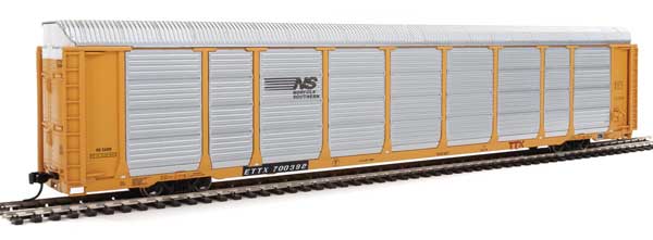WalthersProto 89' Thrall Enclosed Tri-Level Auto Carrier - Ready to Run -- Norfolk Southern Rack ETTX Flat #33488/700392 (yellow, silver, black) - 920-101425