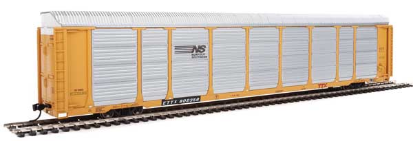 WalthersProto 89' Thrall Enclosed Tri-Level Auto Carrier - Ready to Run -- Norfolk Southern Rack ETTX Flat #33943/802358 (yellow, silver, black) - 920-101427