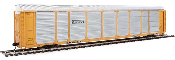 WalthersProto 89' Thrall Enclosed Tri-Level Auto Carrier - Ready to Run -- TTX ETTX Flat #331214/710768 (yellow, silver, black) - 920-101430