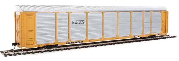WalthersProto 89' Thrall Enclosed Tri-Level Auto Carrier - Ready to Run -- TTX ETTX Flat #331154/710851 (yellow, silver, black) - 920-101432