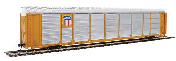 WalthersProto 89' Thrall Enclosed Tri-Level Auto Carrier - Ready to Run -- Union Pacific(R) Rack, Flat SP(TM) #517371 (yellow, silver, Shield Logo) - 920-101433