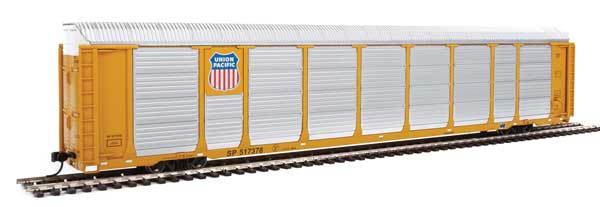 WalthersProto 89' Thrall Enclosed Tri-Level Auto Carrier - Ready to Run -- Union Pacific(R) Rack, Flat SP(TM) #517378 (yellow, silver, Shield Logo) - 920-101434