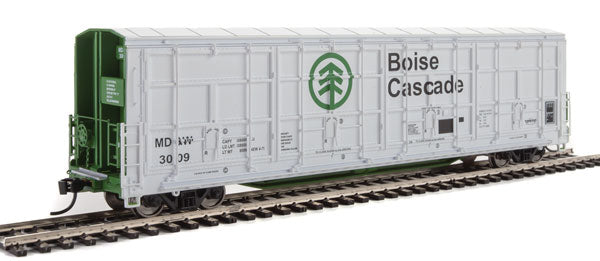WalthersProto 56' Thrall All-Door Boxcar - Ready to Run -- Boise Cascade - Minnesota, Dakota & Western #3009 (white, green, black) - 920-101915