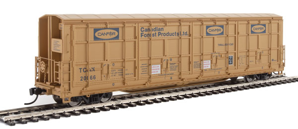 WalthersProto 56' Thrall All-Door Boxcar - Ready to Run -- Canfor TCAX #20066 (yellow, blue) - 920-101922