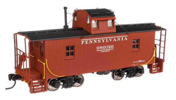 Walthers Mainline Pennsylvania N6B Wood Cabin Car (Caboose) w/Center Cupola -- Pennsylvania Railroad #980310 (Tuscan w/Modified Block lettering & bars)