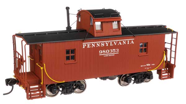 Walthers Mainline Pennsylvania N6B Wood Cabin Car (Caboose) w/Center Cupola -- Pennsylvania Railroad #980353 (Tuscan w/Modified Block lettering & bars)