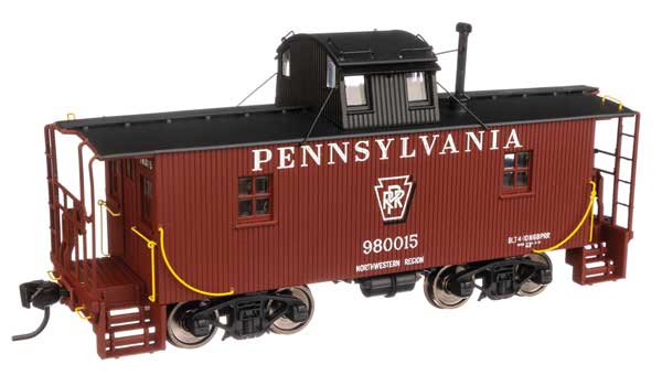 Walthers Mainline Pennsylvania N6B Wood Cabin Car (Caboose) w/Center Cupola -- Pennsylvania Railroad #980015 (Tuscan, black w/Keystone in middle)