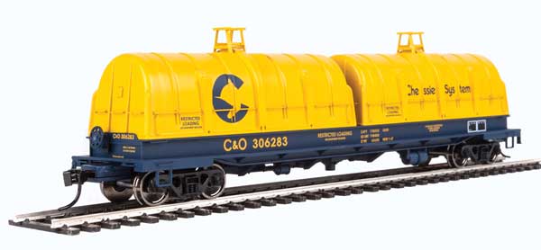 WalthersProto 50' Evans Cushion Coil Car - Ready to Run -- Chessie System C&O #306283 (Glass-Fiber Hoods, yellow, blue) - 920-105240