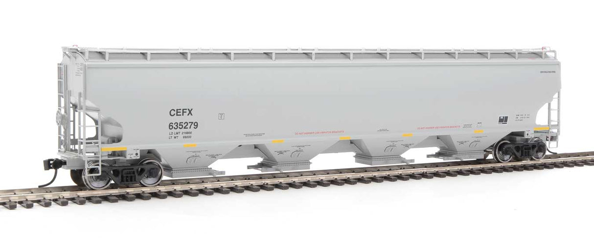 WalthersProto 67' Trinity 6351 4-Bay Covered Hopper - Ready to Run -- CIT Group-Capital Finance, Inc. CEFX #635279 (gray, Yellow Conspicuity Stripes - 920-105852