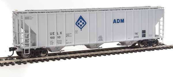 WalthersProto 55' Evans 4780 Cubic Foot 3-Bay Covered Hopper - Ready To Run -- Archer-Daniels-Midland UELX #10010 (gray, blue; Molecule Logo) - 920-106123