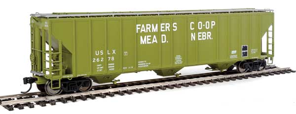 WalthersProto 55' Evans 4780 Cubic Foot 3-Bay Covered Hopper - Ready To Run -- Farmers Co-op Association USLX #26278 (Mead, Nebraska; green, white) - 920-106135