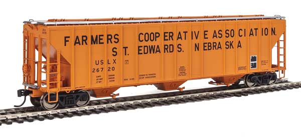 WalthersProto 55' Evans 4780 Covered Hopper - Ready To Run -- Famers Co-op Association USLX #26720 (St Edwards, Nebraska; orange, black) - 920-106158