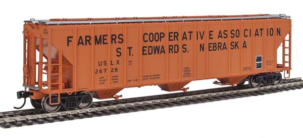 WalthersProto 55' Evans 4780 Covered Hopper - Ready To Run -- Famers Co-op Association USLX #26728 (St Edwards, Nebraska; orange, black) - 920-106161