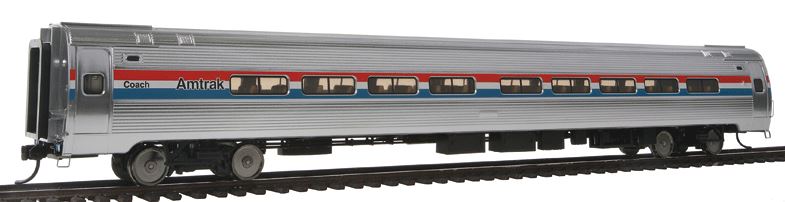 85' Amfleet I 84-Seat Coach - Ready To Run -- Amtrak(R) (Phase III, equal red, white, blue stripes)