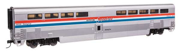 WalthersProto HO 85' Pullman-Standard Superliner I Diner - Lighted - Ready to Run -- Amtrak(R) Ph III #38028