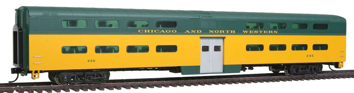 WalthersProto 85' Pullman-Standard Bi-Level Commuter Coach - Lighted - Ready To Run -- Chicago & North Western(TM) #235 (yellow, green) - 920-16508