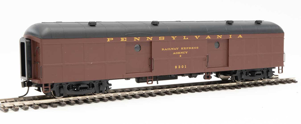 WalthersProto 60' Pennsylvania Class B60b Baggage Car w/Standard Doors -- Pennsylvania Railroad #9301 (10/52-2/54 Scheme, Tuscan, black, Messenger Sta - 920-17247