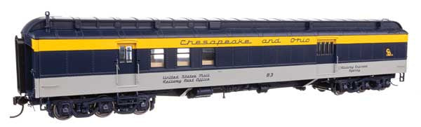 WalthersProto 70' Heavyweight RPO-Baggage Car w/Clerestory Roof - Ready to Run -- Chesapeake & Ohio #83