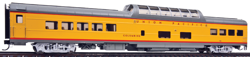 WalthersProto HO 85' ACF Dome Coach - Lighted - Union Pacific(R) Heritage Fleet -- Columbine; Early w/printed name, number decaLS