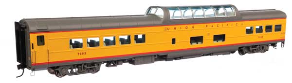 WalthersProto 85' American Car & Foundry Dome Coach -- Union Pacific #7005 (yellow, red, gray trucks)