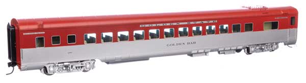 WalthersProto HO 85' Pullman-Standard Southern Pacific 83-C-2 Coach -- Southern Pacific(TM) #2400 Golden Bar (Simulated Stainless, large red strip)