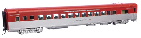 WalthersProto HO 85' Pullman-Standard Southern Pacific 83-C-2 Coach -- Southern Pacific(TM) #2401 Golden Flake (Simulated Stainless, large red strip)