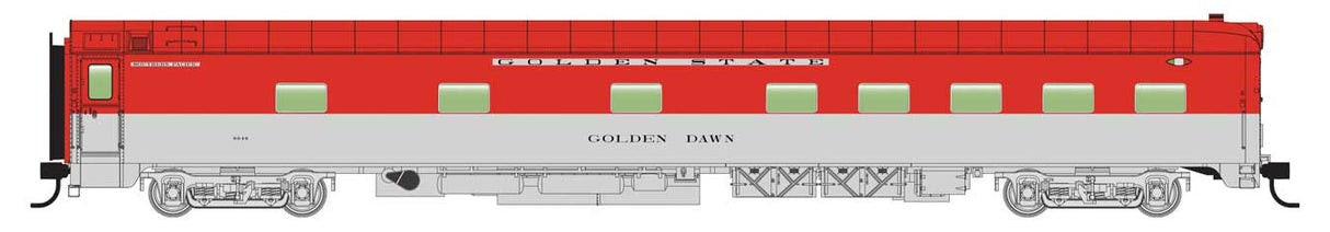 WalthersProto 85' Pullman-Standard 10-6 Sleeper with Blunt End -- Southern Pacific(TM) #9055 Golden Dawn (Simulated Stainless, large red strip)