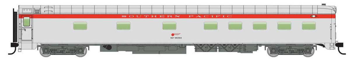 WalthersProto 85' Pullman-Standard 10-6 Sleeper with Blunt End -- Southern Pacific(TM) #9053 (Simulated Stainless, Daylight Red letterboard)